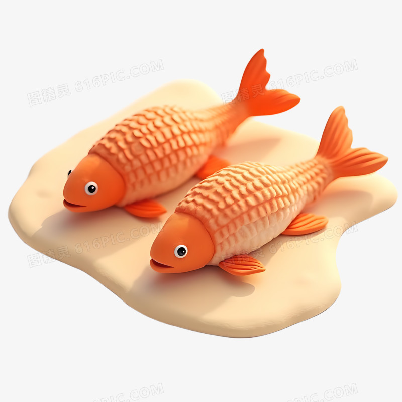 3D立体两条海鱼免抠元素