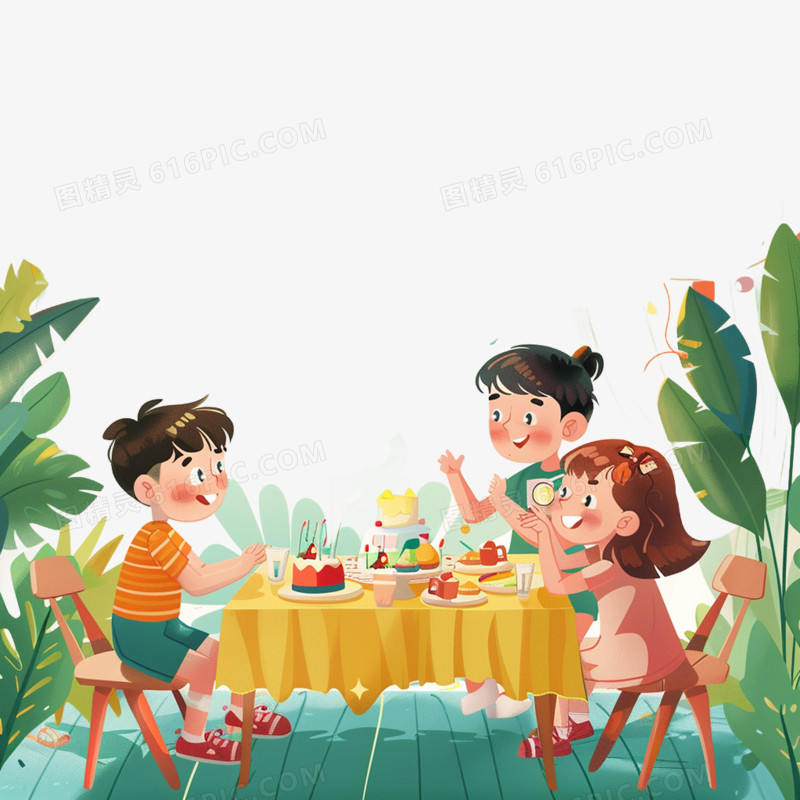 卡通手绘春日聚餐元素