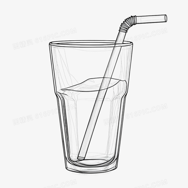 插画吸管饮料免抠元素