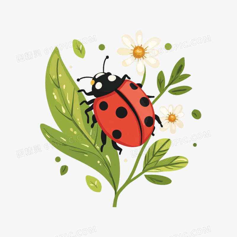 插画小草上的七星瓢虫免抠元素