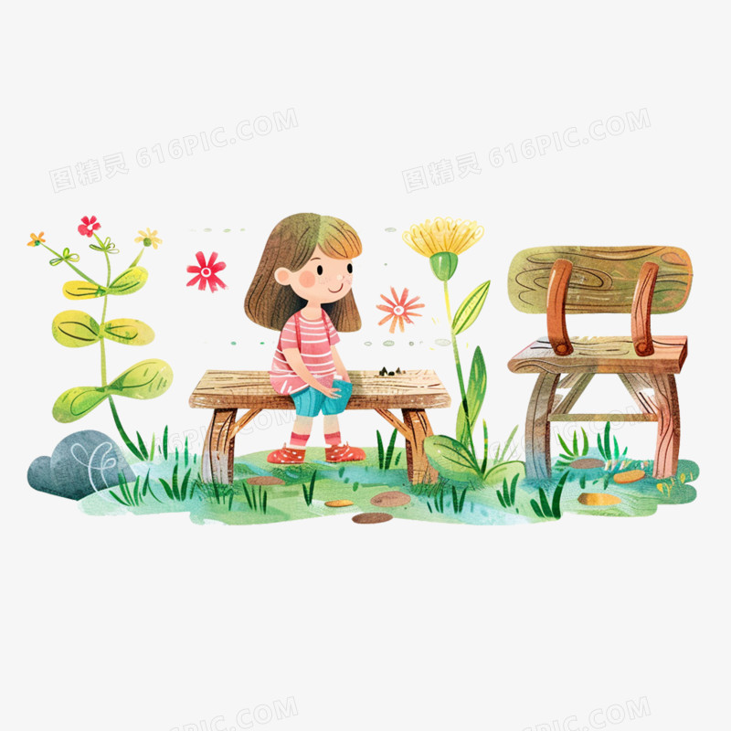 卡通手绘春日公园游玩元素