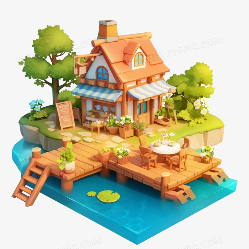 3D建模海景房免抠元素