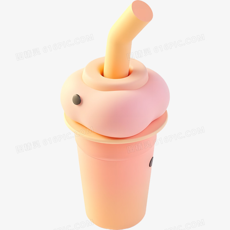 3D饮料冰淇淋奶茶和彩色吸管免抠元素