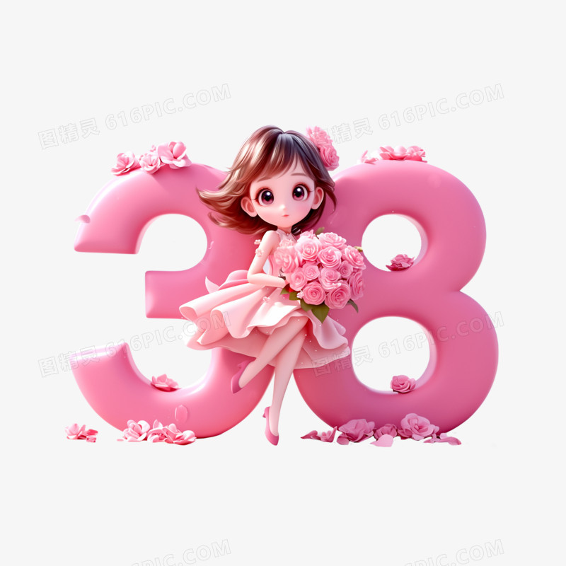 3D插画38妇女节数字38免抠元素