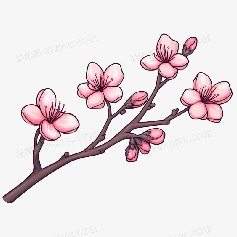 插画春天花朵桃花免抠元素
