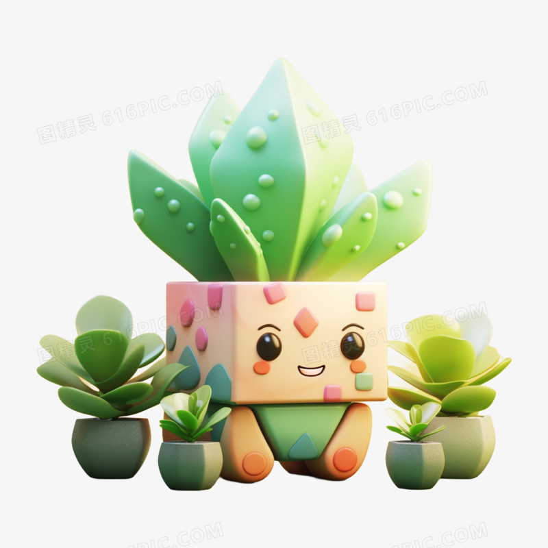 卡通3D绿萝植物盆栽元素