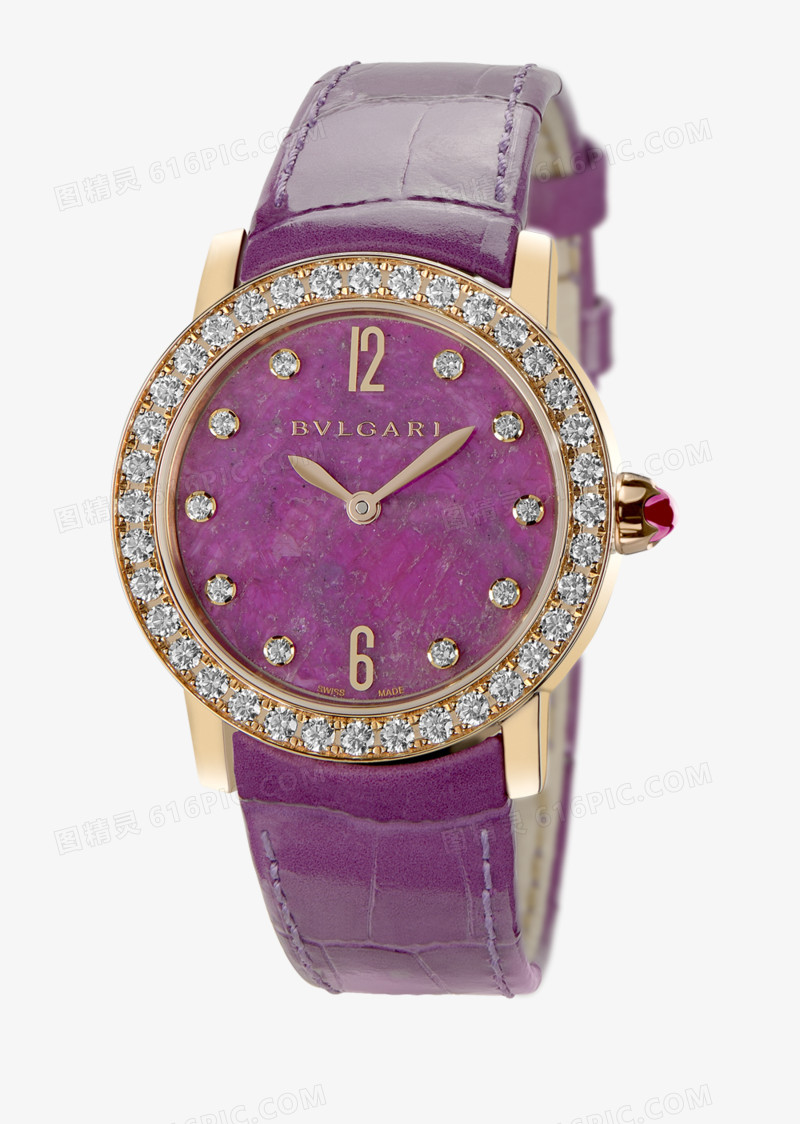 宝格丽紫色腕表手表玫瑰金镶钻女表
