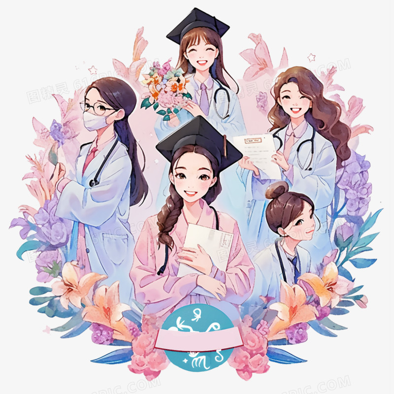 手绘插画立体妇女节形象元素