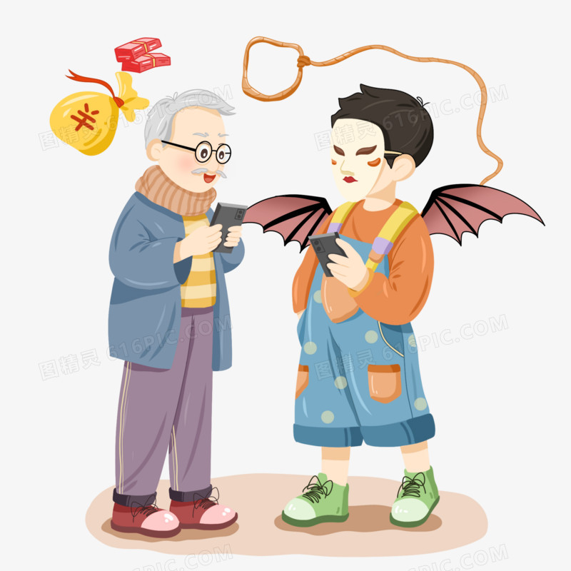 戴着面具诈骗老人免抠元素