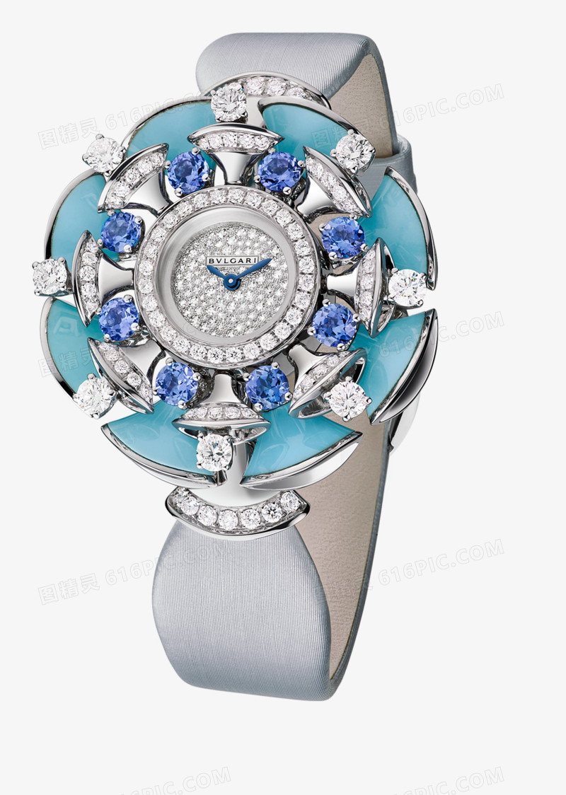 冰蓝色珠宝镶钻腕表宝格丽手表女表