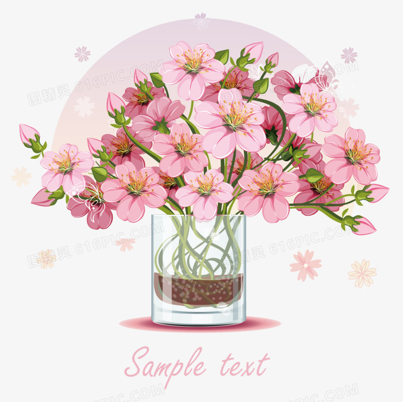 手绘粉色景观花朵插画矢量素材