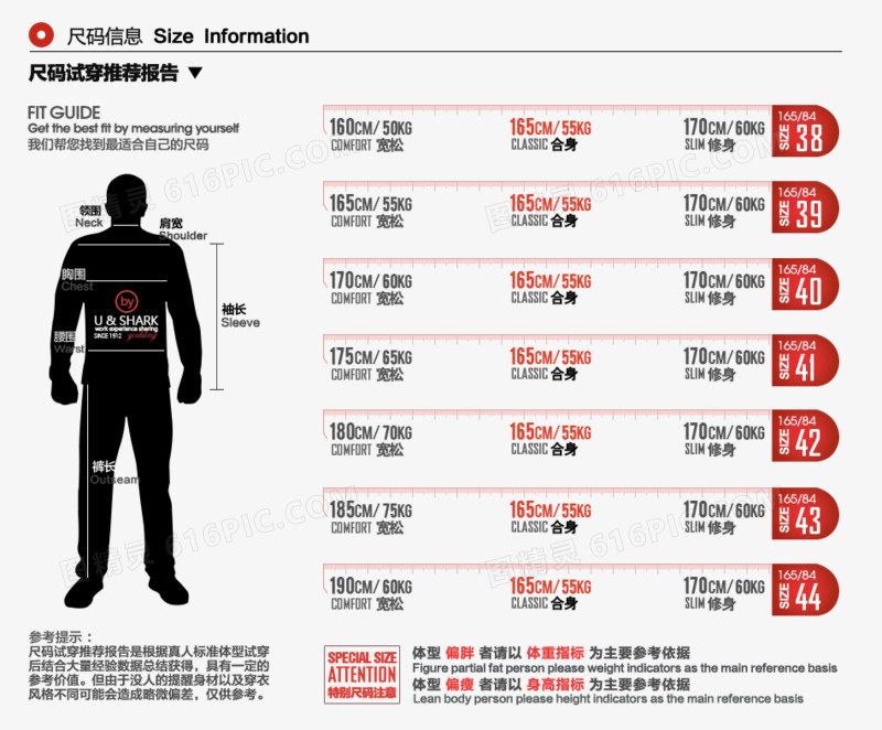 男装尺码试穿推荐报告