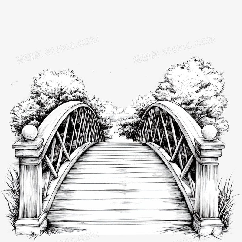 插画桥梁桥木桥拱桥免抠元素