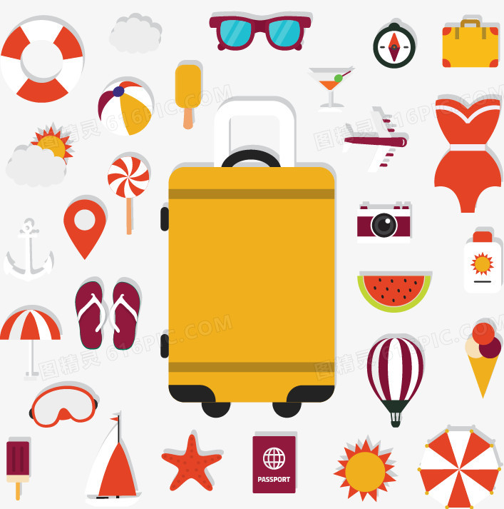 抽象黄色行李箱行李图案