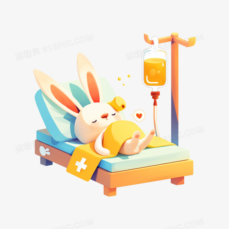 卡通手绘小动物输液元素