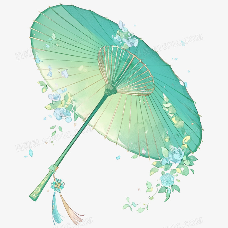 手绘水彩清明节精美油纸伞元素