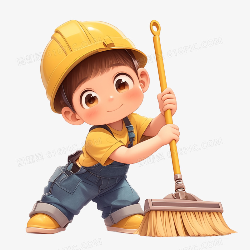 小男孩扫地的免抠元素