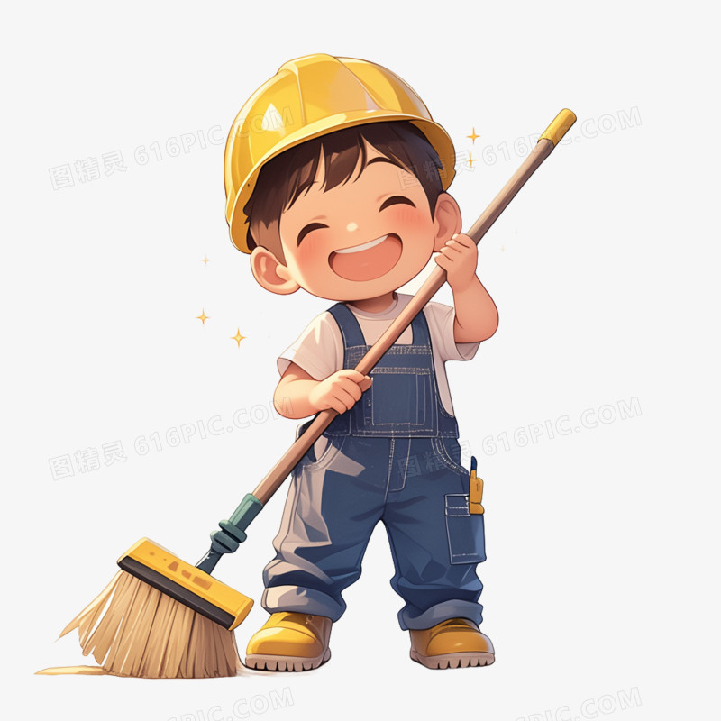 小男孩扫地的免抠元素