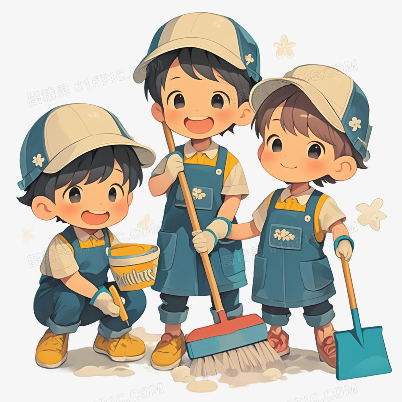 小男孩打扫卫生的免抠元素