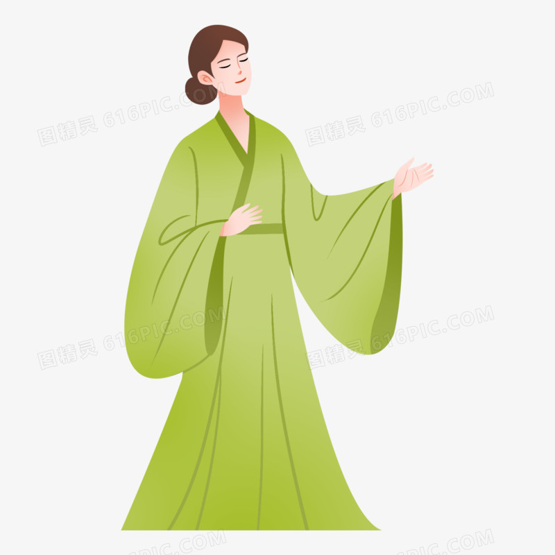 手绘新中式古风美女插画免抠元素一