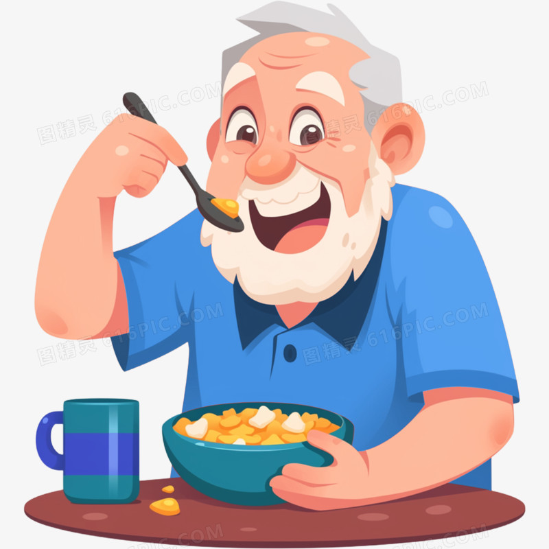 一个白发老人吃早餐免抠元素