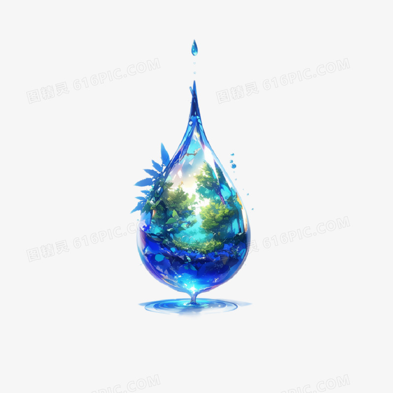 卡通插画风创意水滴节约用水免抠元素