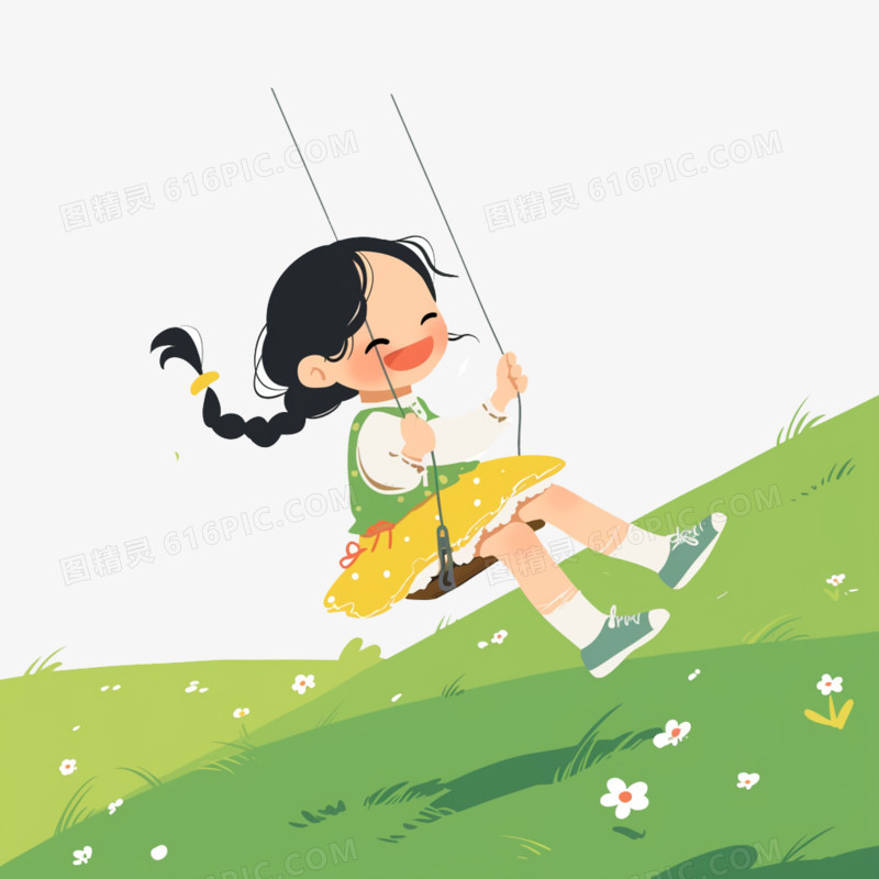 小孩田间玩耍荡秋千免抠元素