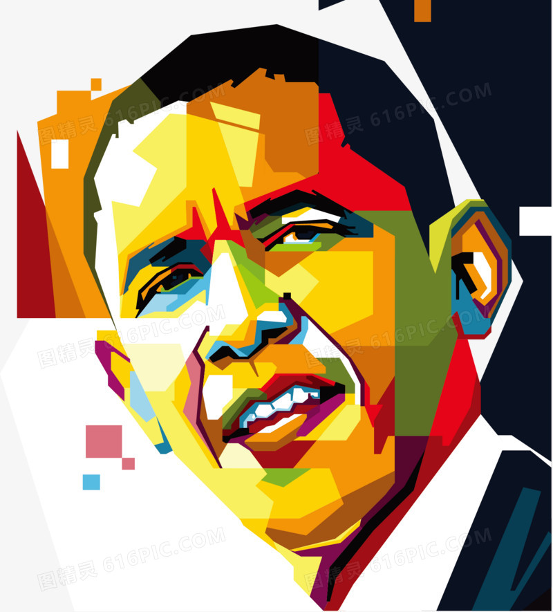 总统奥巴马回蓦一笑矢量彩色像素画