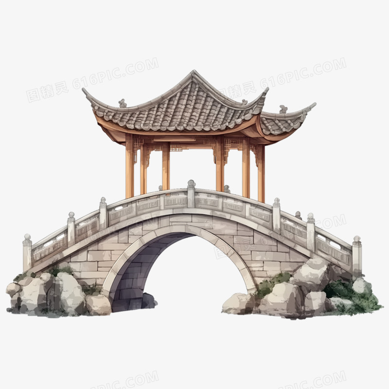 手绘插画亭台楼阁免抠元素