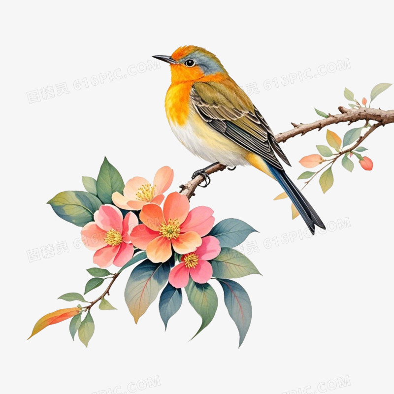 水彩花鸟免抠元素