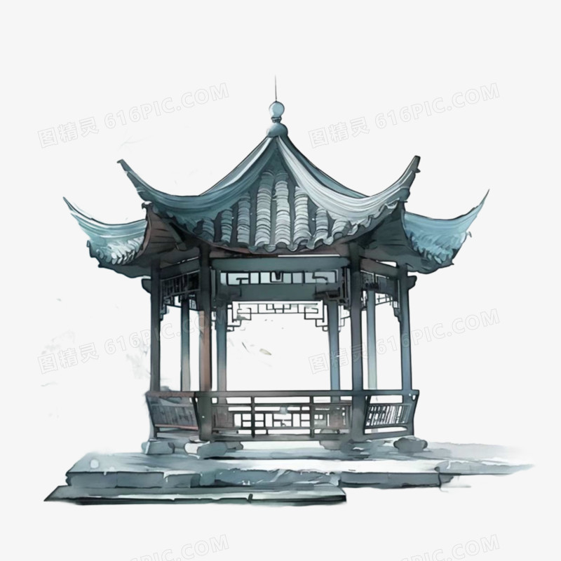 水墨风格古建筑免抠元素