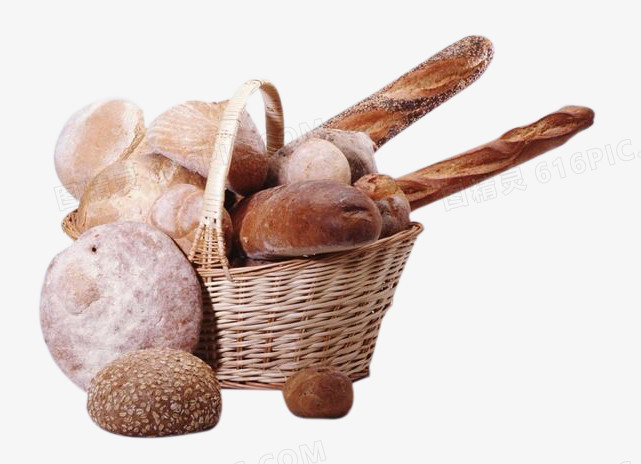 竹筐里的各种面包