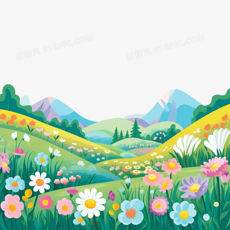 插画风小清新植物花丛免抠元素