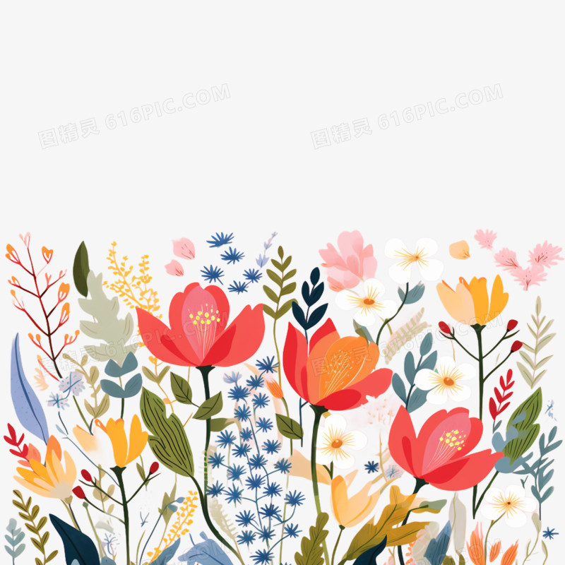 插画风小清新植物花丛免抠元素
