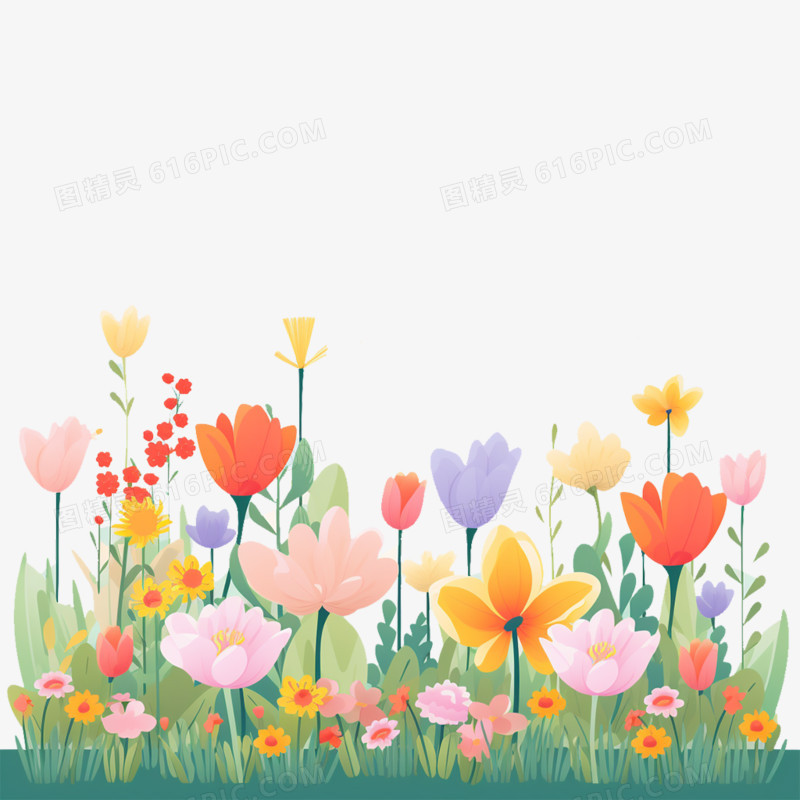 插画风二十四节气小清新花丛元素