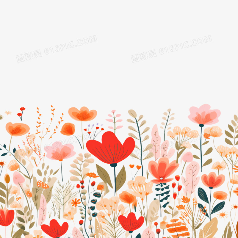 插画风小清新植物花丛免抠元素