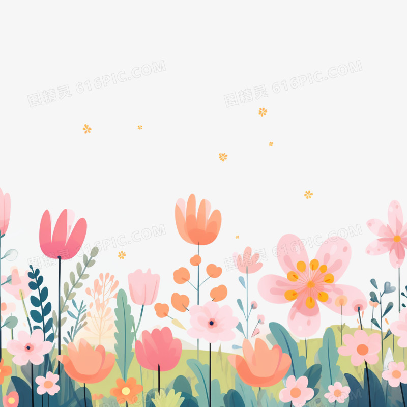 插画风小清新植物花丛免抠元素