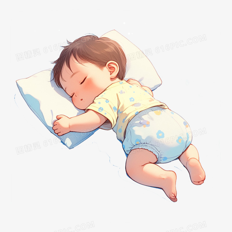 插画风人物宝宝躺着睡觉休息免抠元素