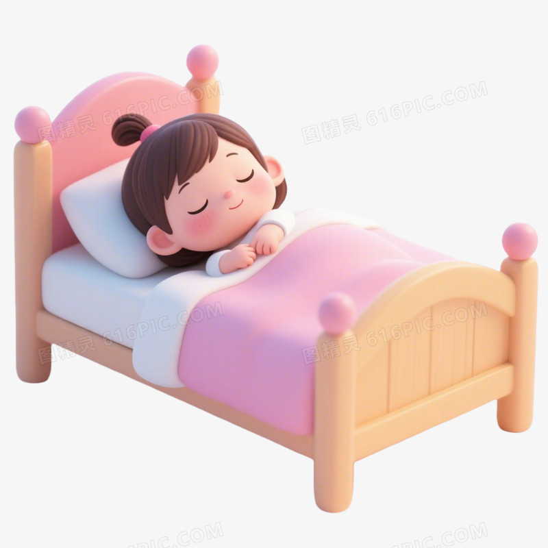 C4D插画风格女宝宝睡觉免抠元素