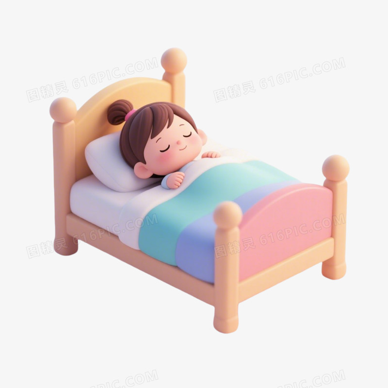 C4D插画风格女宝宝睡觉免抠元素