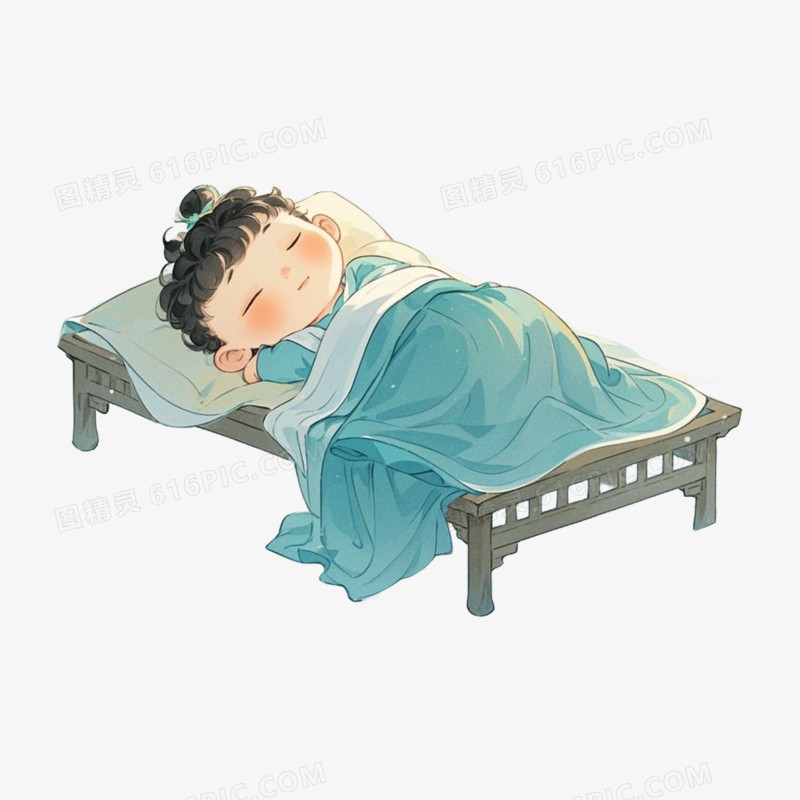 小男孩躺在床上睡觉卡通免抠元素