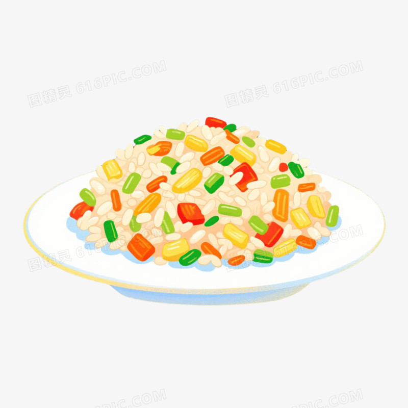 插画风扬州炒饭免抠元素