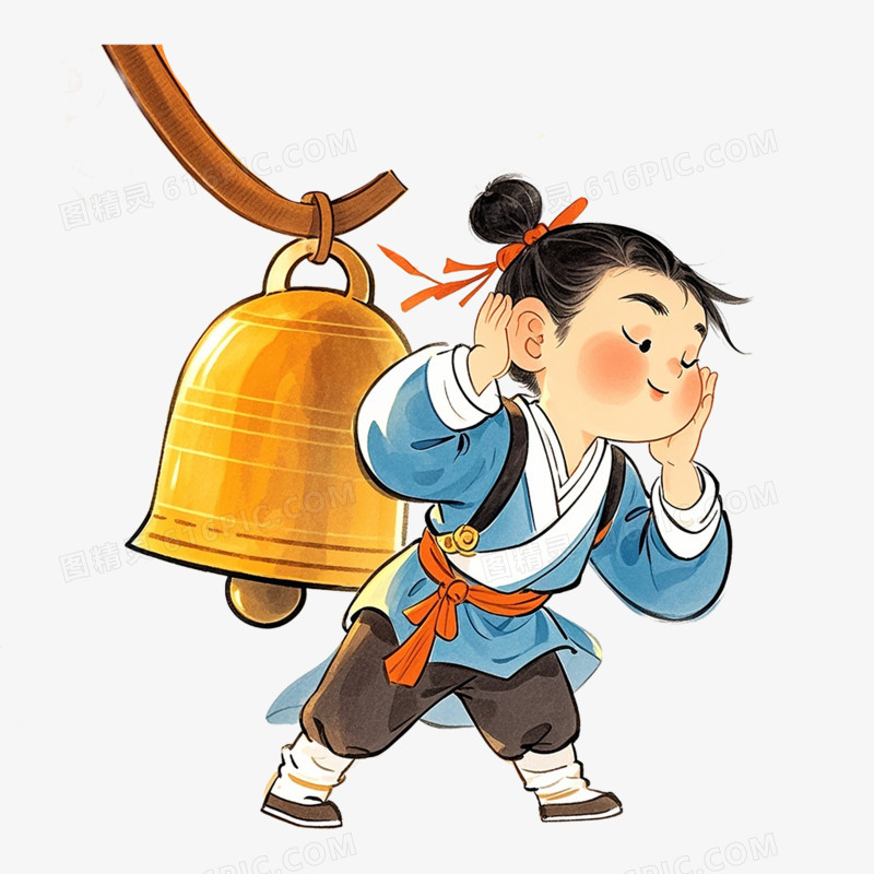 古风插画成语故事掩耳盗铃免抠元素