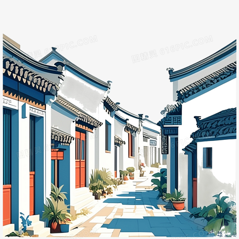 手绘插画小巷免抠元素