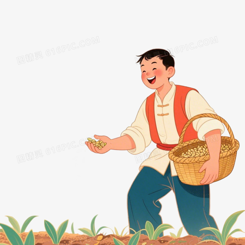 卡通插画风播种播种撒种子种植种庄稼种地免抠元素
