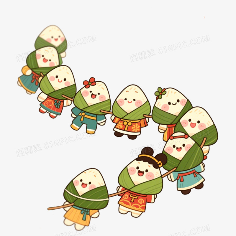 插画风端午节拟人粽子免抠元素