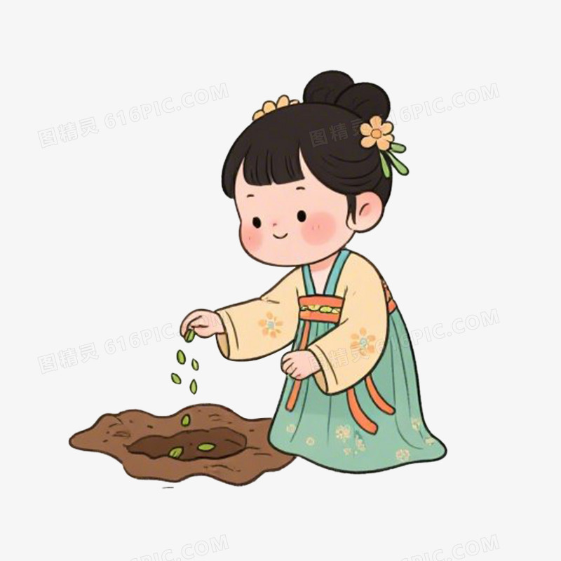 卡通插画风播种播种撒种子种植种庄稼种地免抠元素