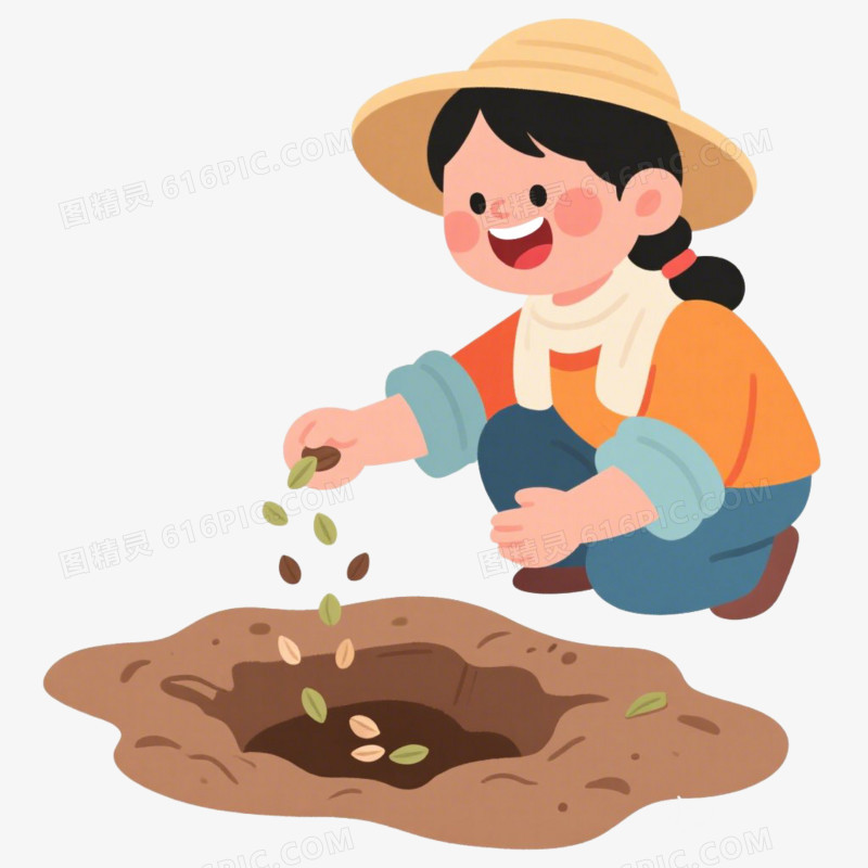 卡通插画风播种播种撒种子种植种庄稼种地免抠元素