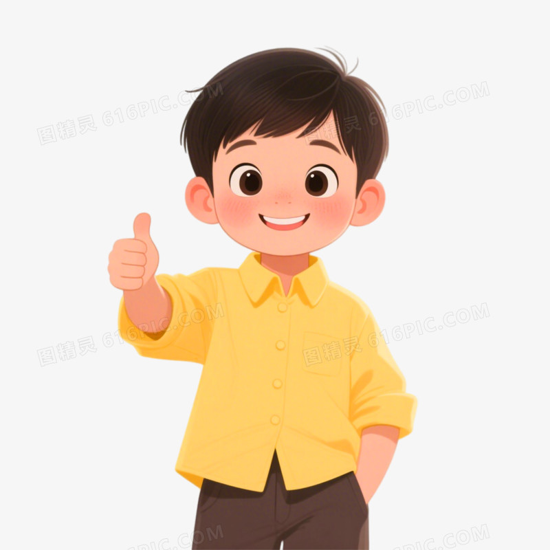扁平化插画风格小孩子竖大拇指免抠元素