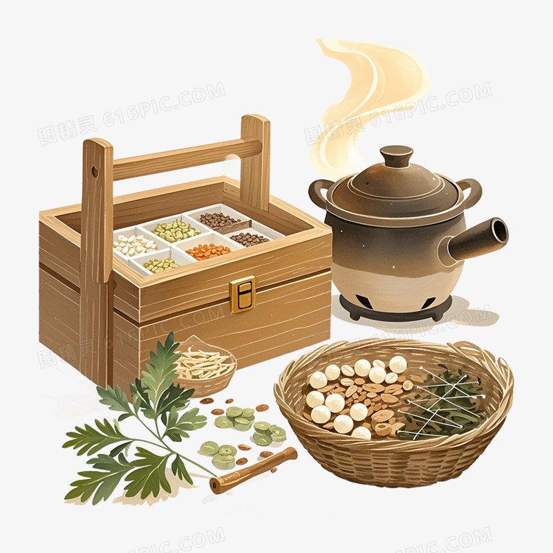 卡通手绘中华药理药材免抠元素